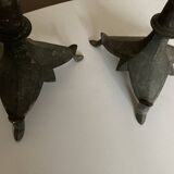 Pair of XXXL bastide candlesticks in patinated metal