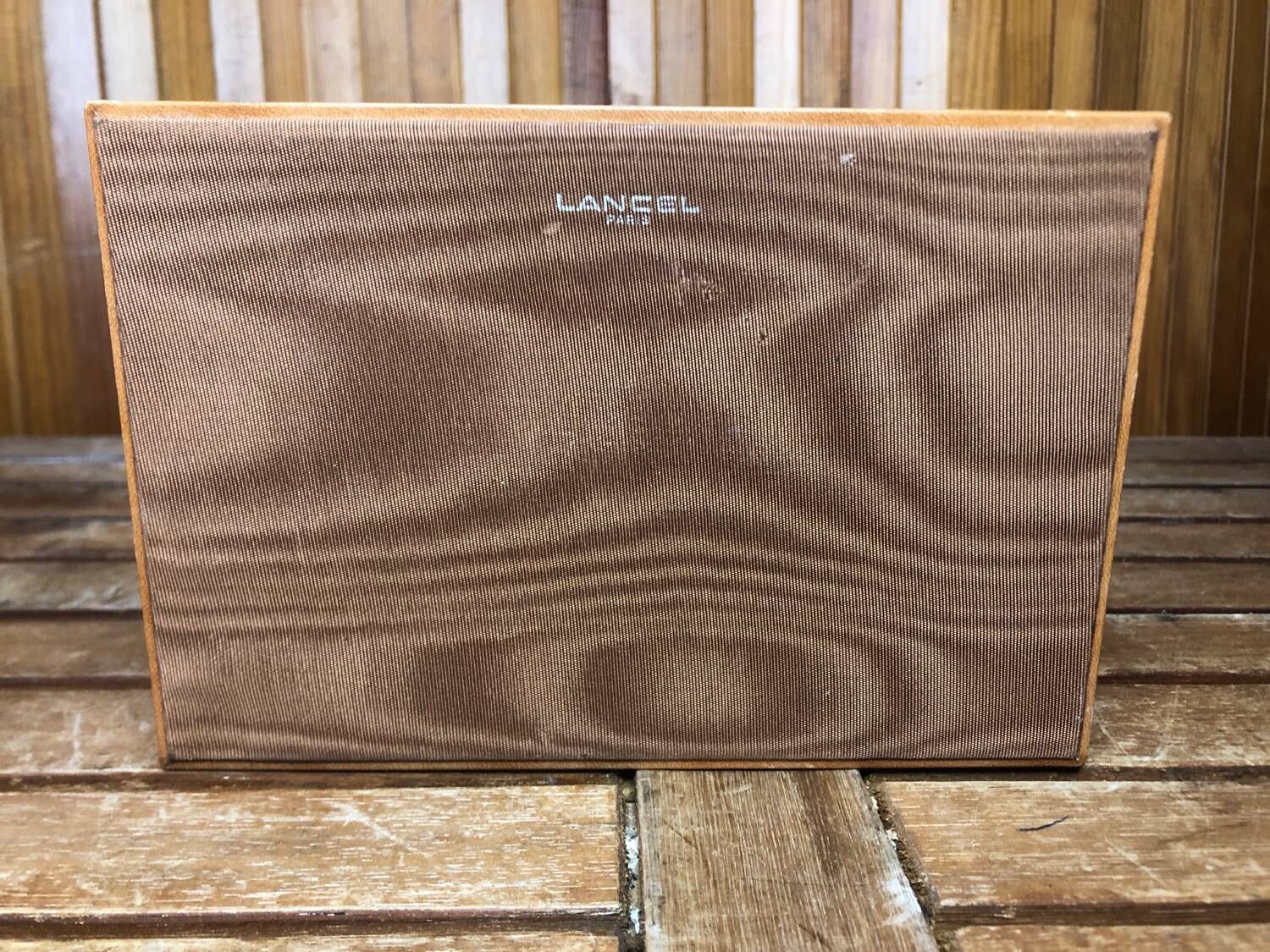 Old lancel paris card holder brown embossed leather desk accessories