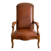 Fauteuil vintage classique en cuir marron et chêne
