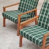 Pair of green patterned armchairs by Ton Bystrice (Thonet) 1960