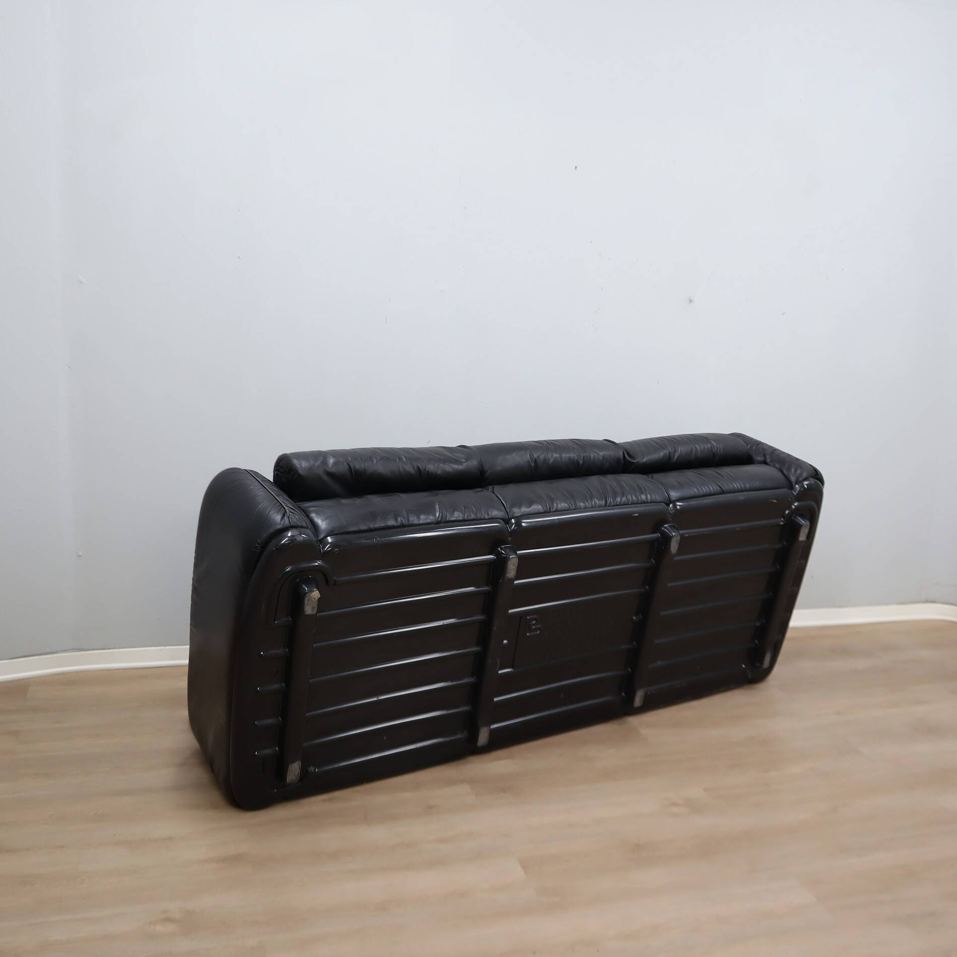 Busnelli Piumotto 1970s Black Leather 3-Seater Sofa