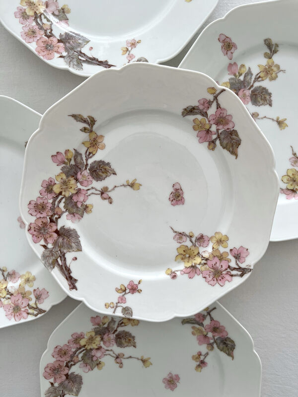 6 assiettes à dessert anciennes en porcelaine de Limoges Haviland & Co