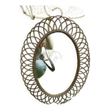 Miroir en rotin ovale 48x36.5 années 60 - 70