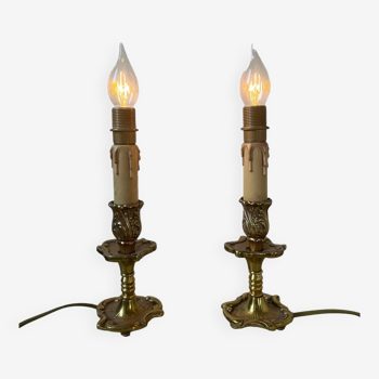 Pair of Louis XV rocaille bronze lamps