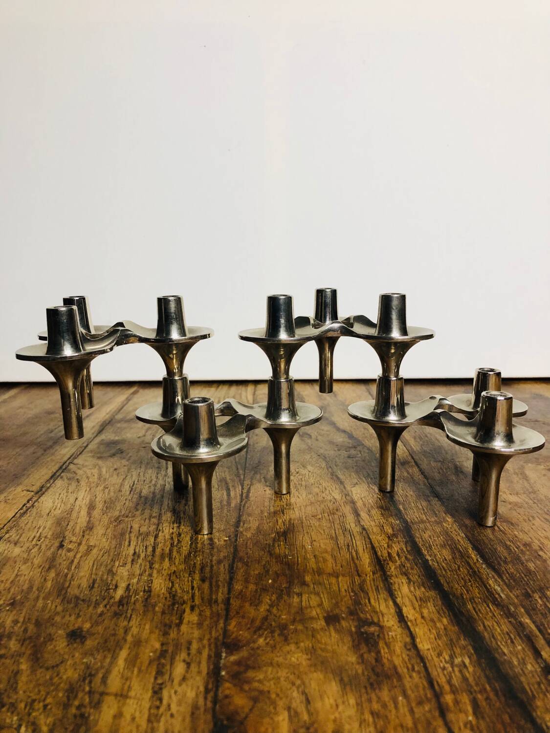 Bougeoirs modulables de métal chromés par Nagel & Stoffi . Set de 4