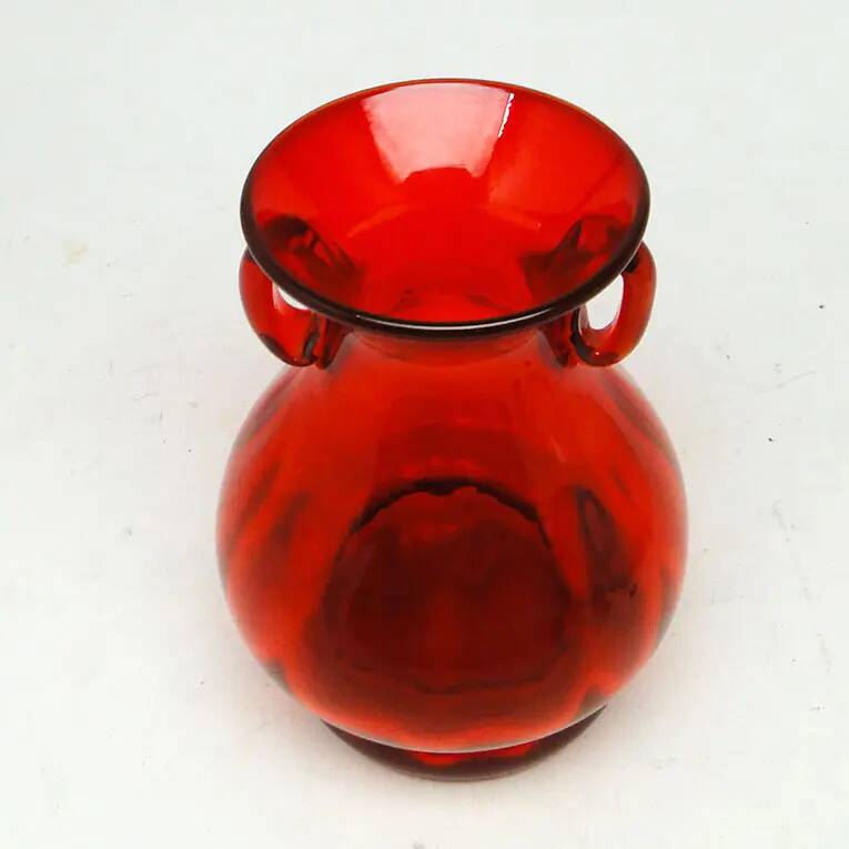 Mid-century modern vase, red glass, designed by J. Słuczan-Orkusz, Poland, 1970s