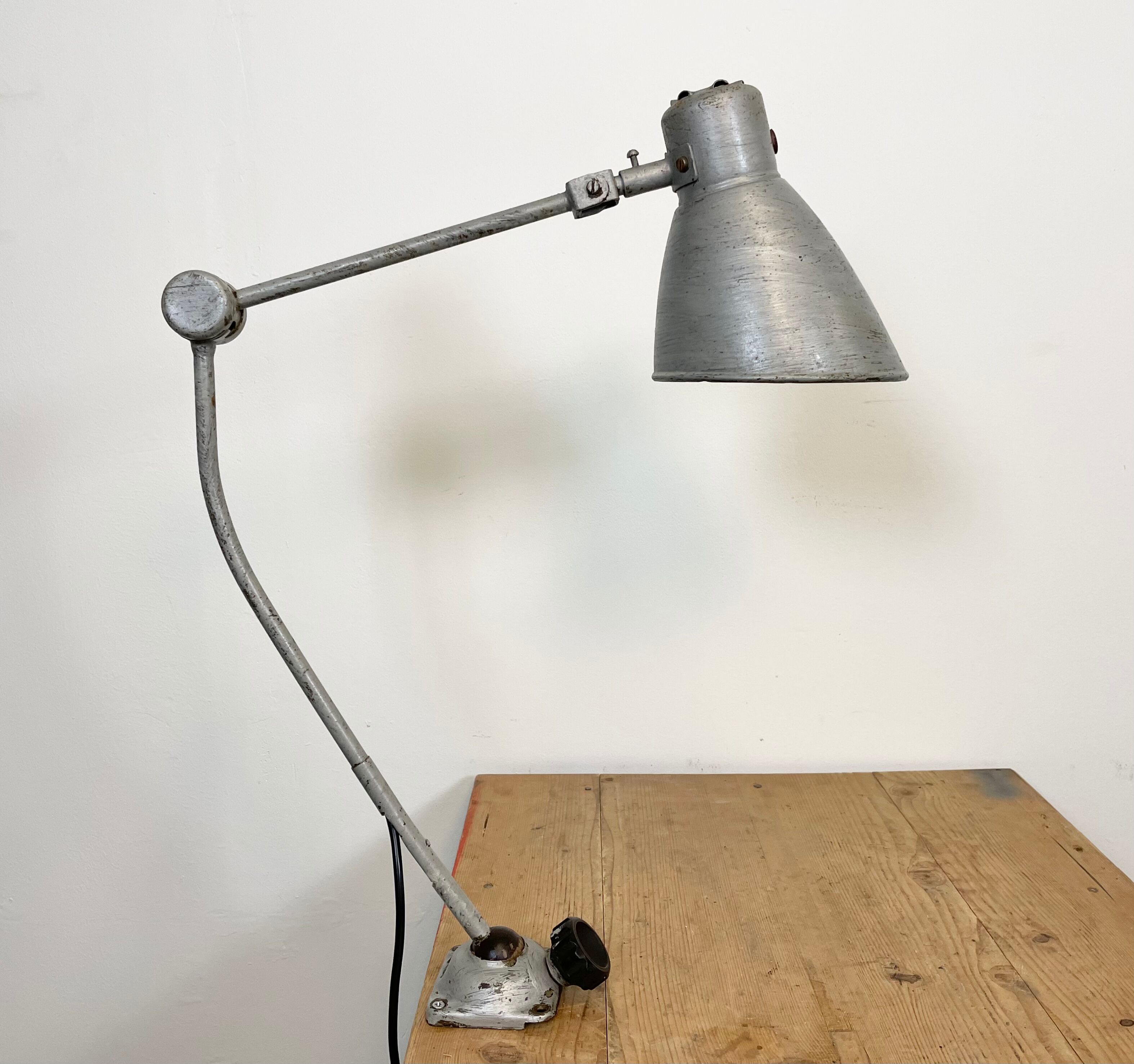 Grey industrial workshop table lamp, 1960s