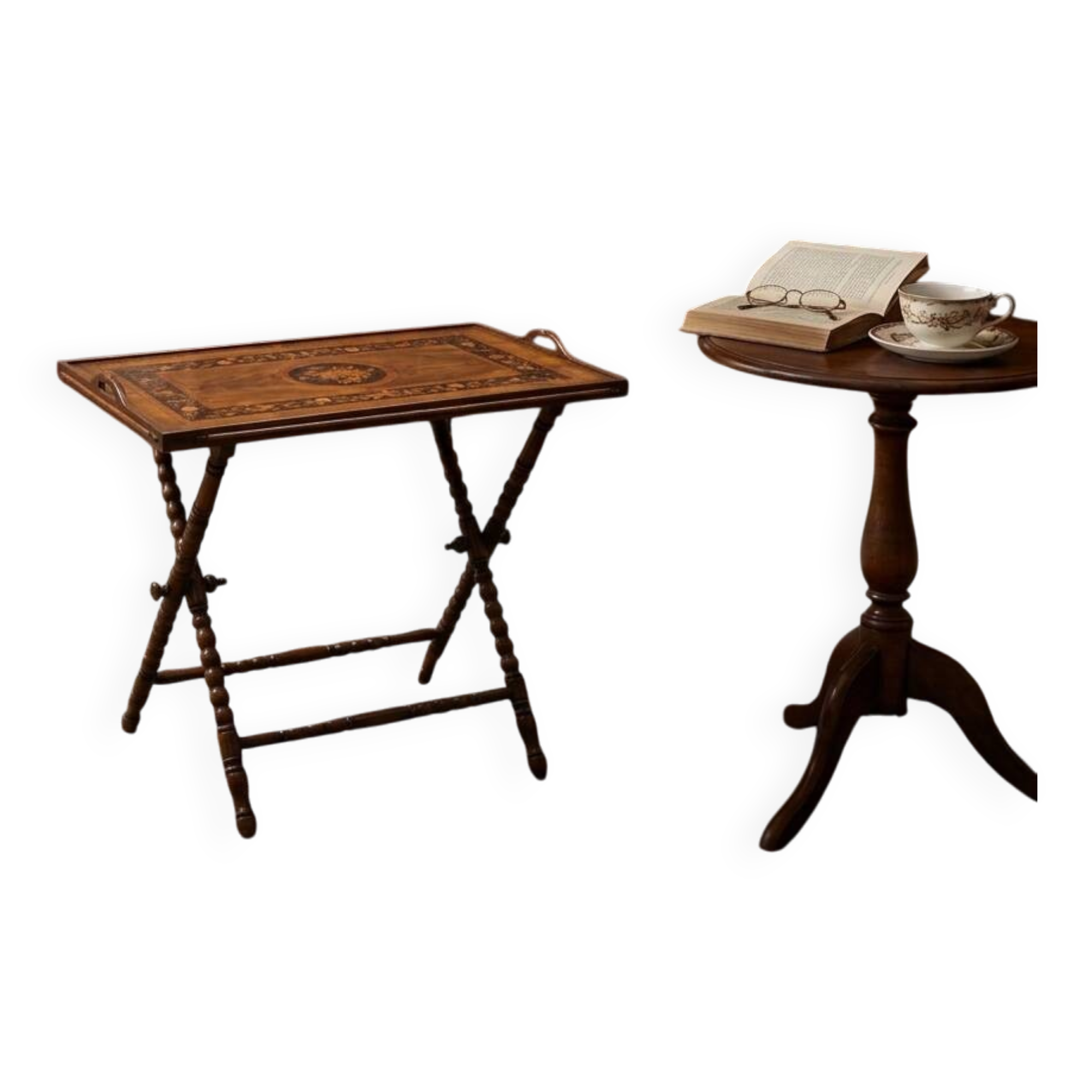Folding table with floral marquetry