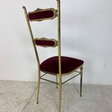 Chaise vintage hollywood regency brass and velvet années 1950