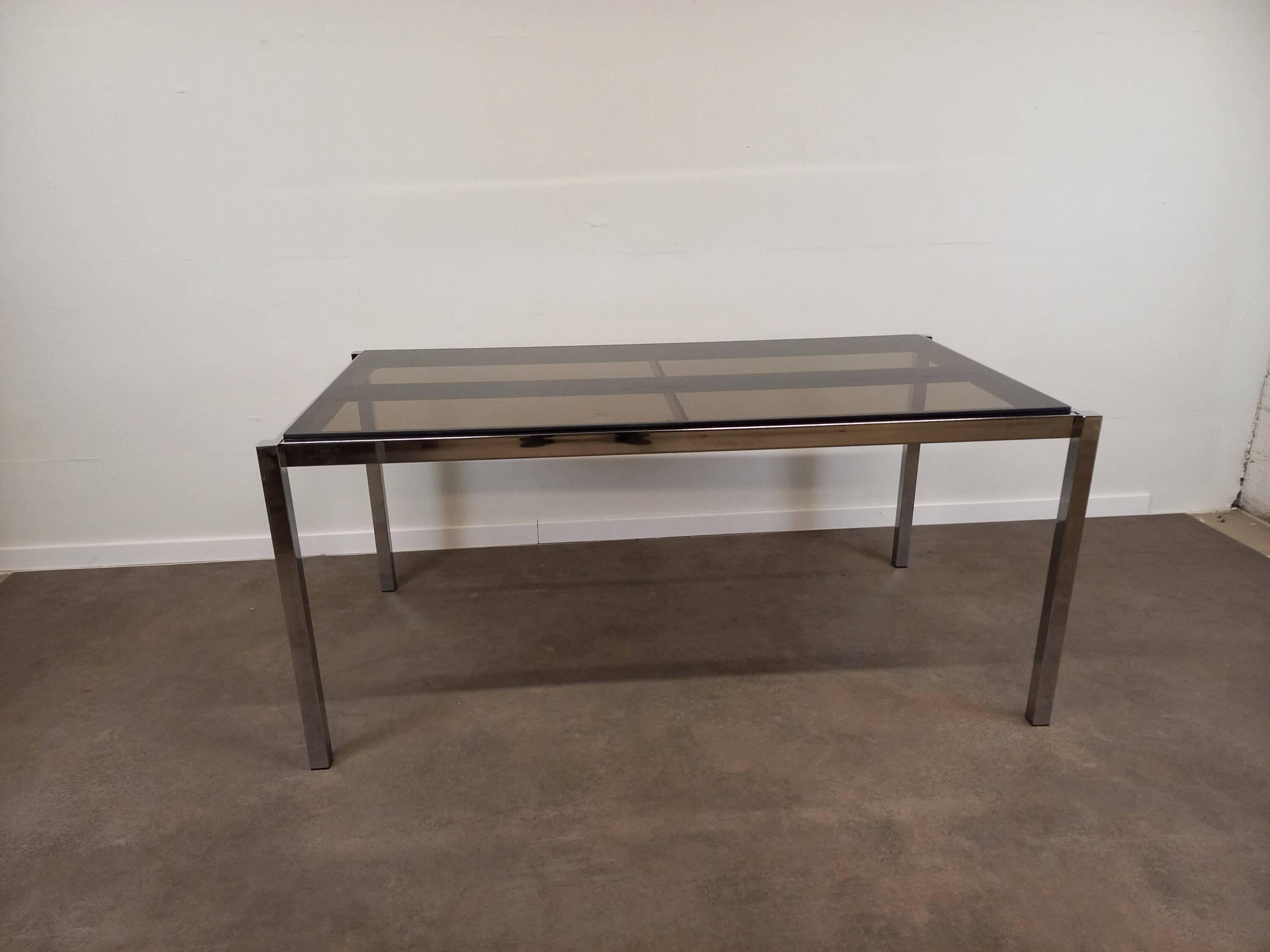 Table à manger verre et métal chromé 168 cm