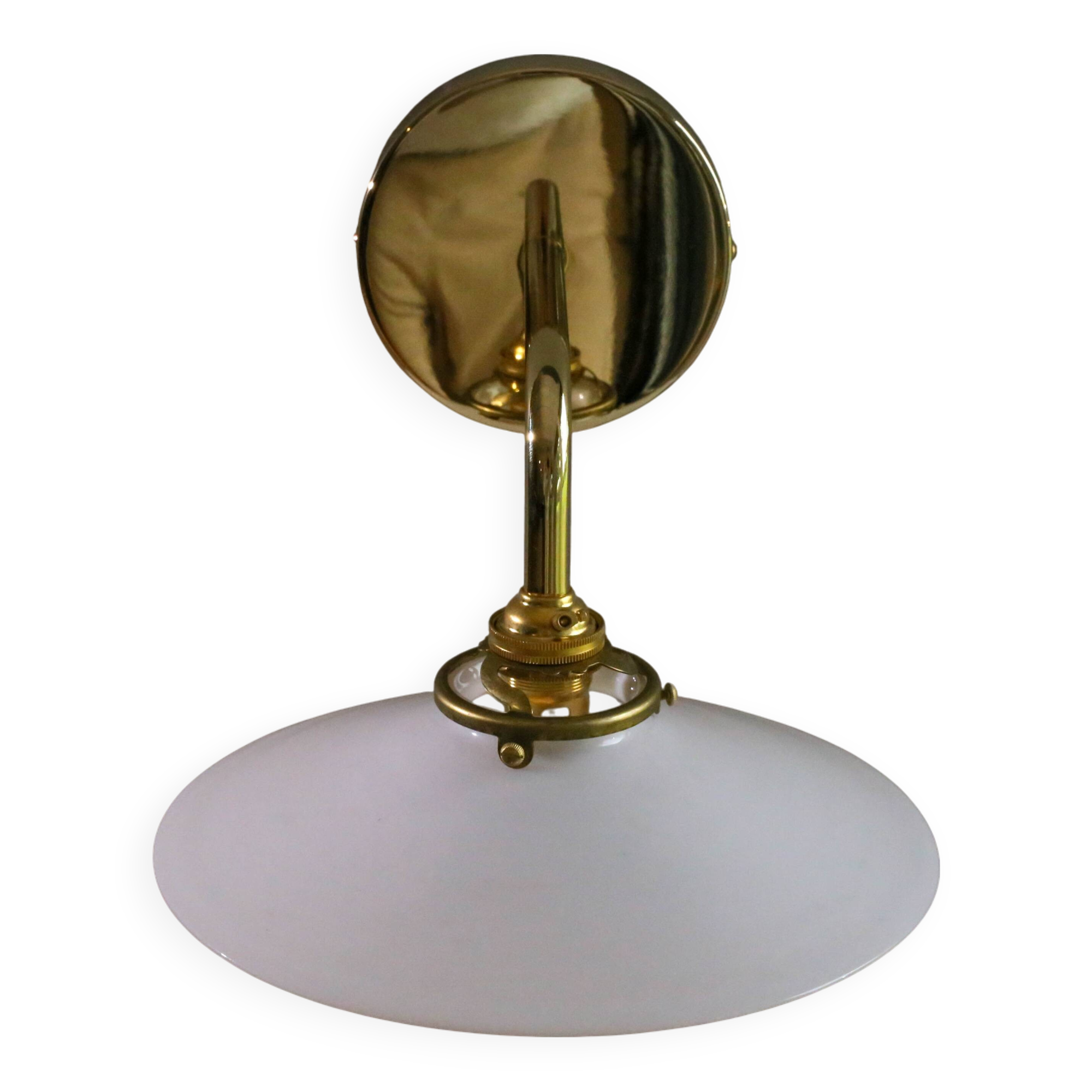 White opaline wall light - brass socket and metal support