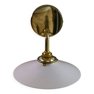 White opaline wall light - brass socket and metal support