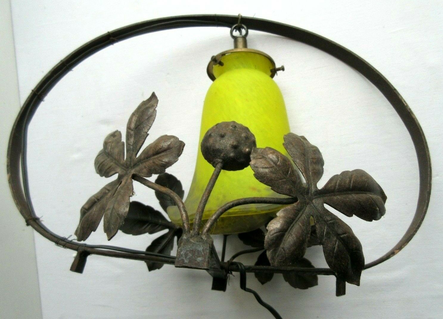 Art Nouveau table lamp, chestnut deco, tulip glass paste Muller Degué