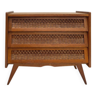 Rattan and wood chest of drawers