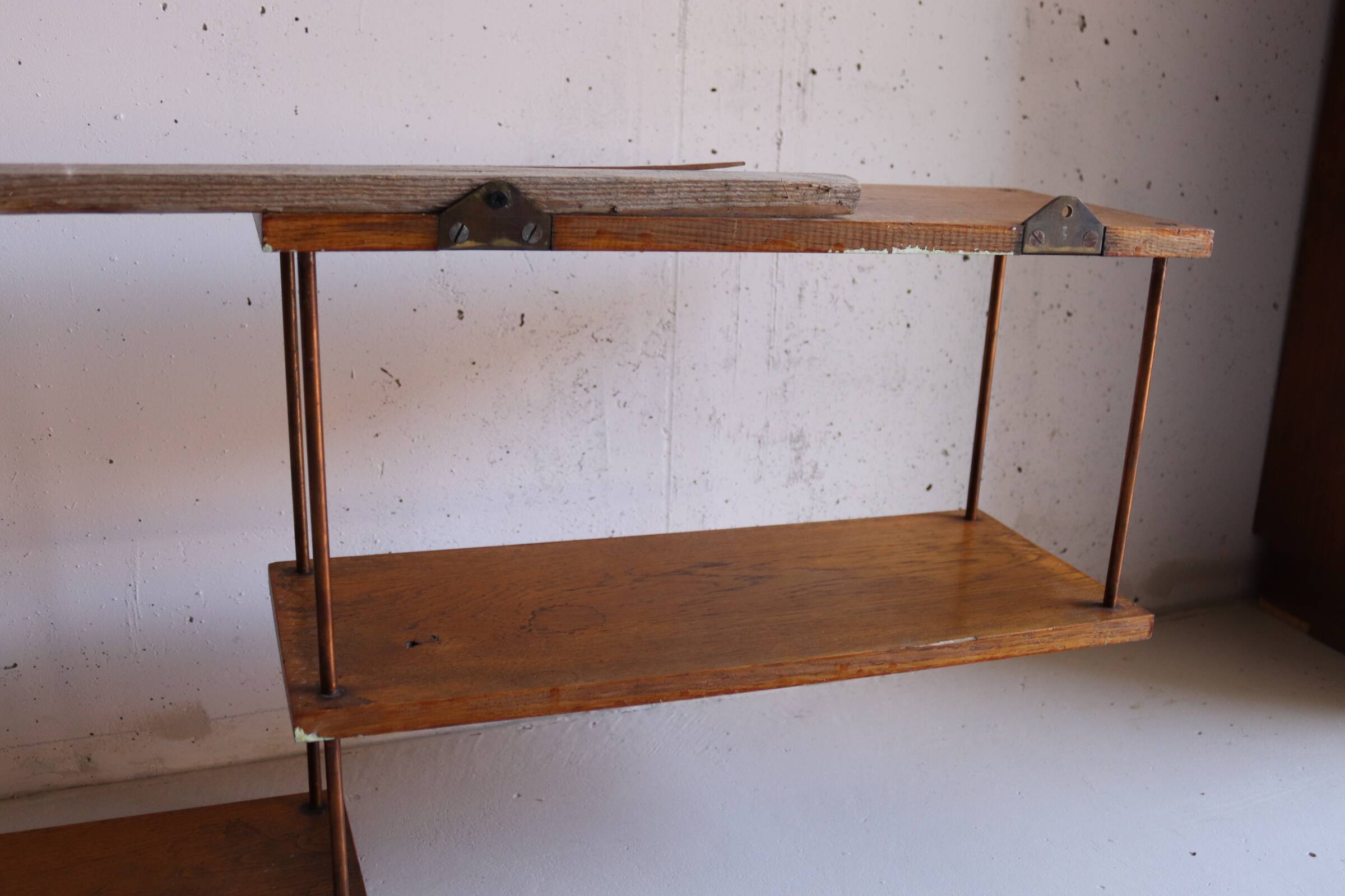 oak and copper shelf from the 50s