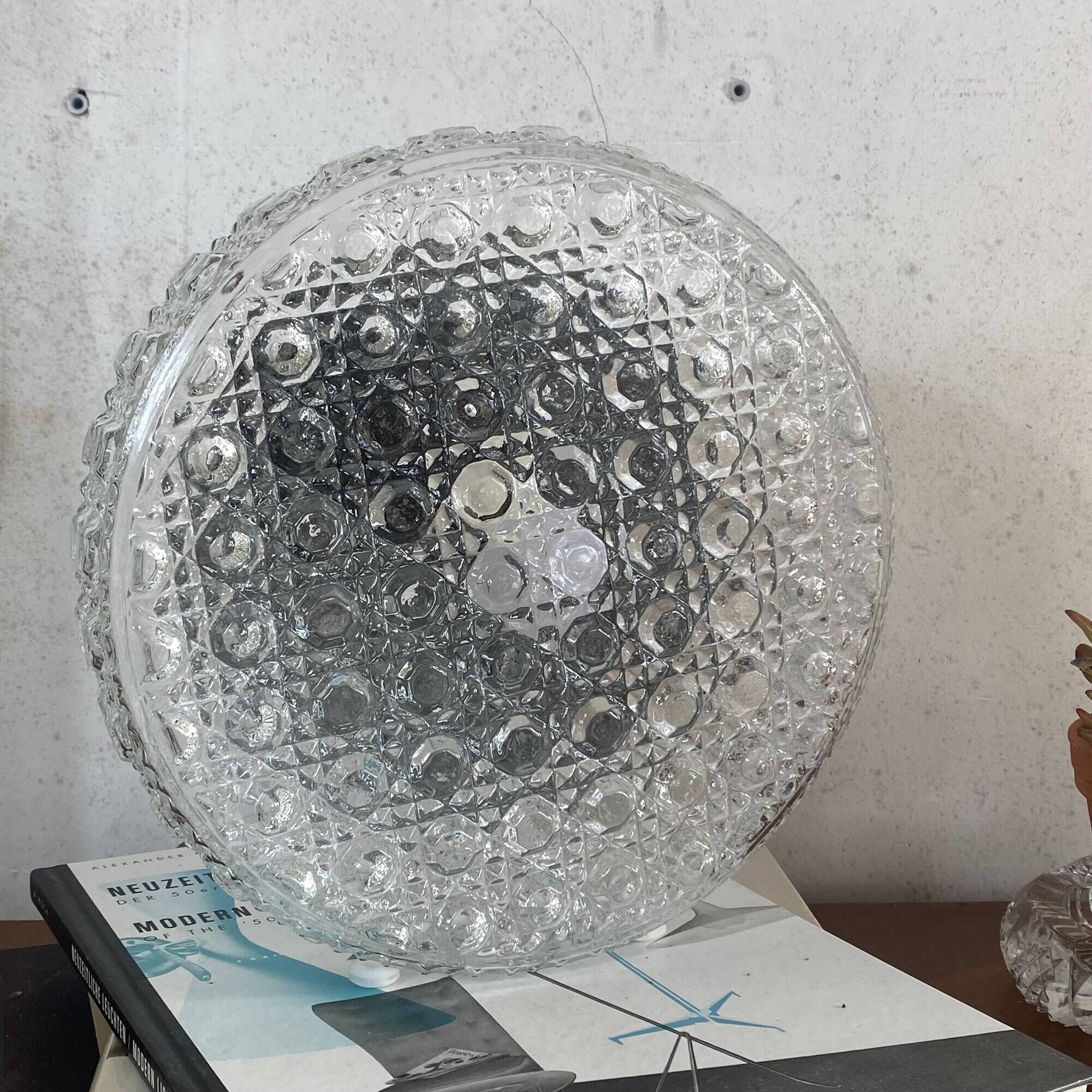 Large round wall light or ceiling light with transparent glass, 25 cm.