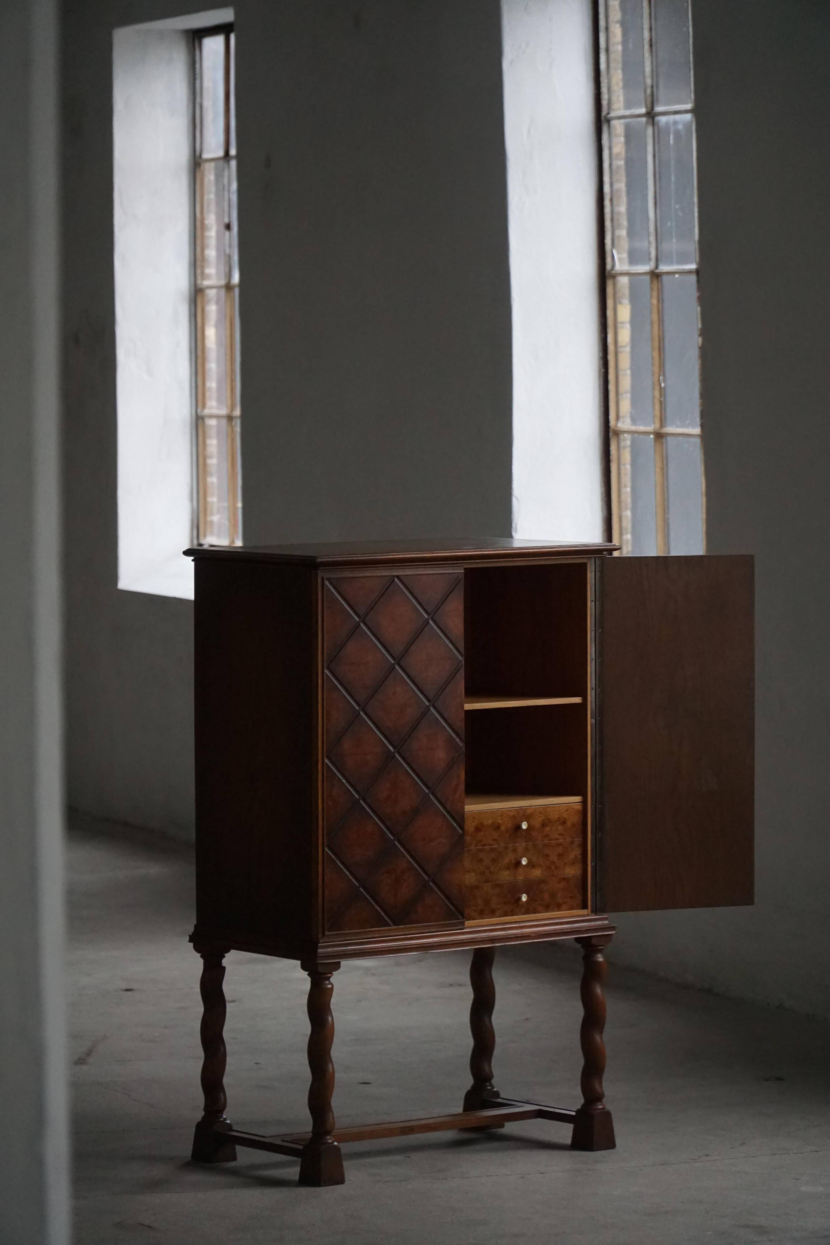 Swedish Grace, Geometric Oak Armoire, Thysells Furniture, Art Deco, 1940s