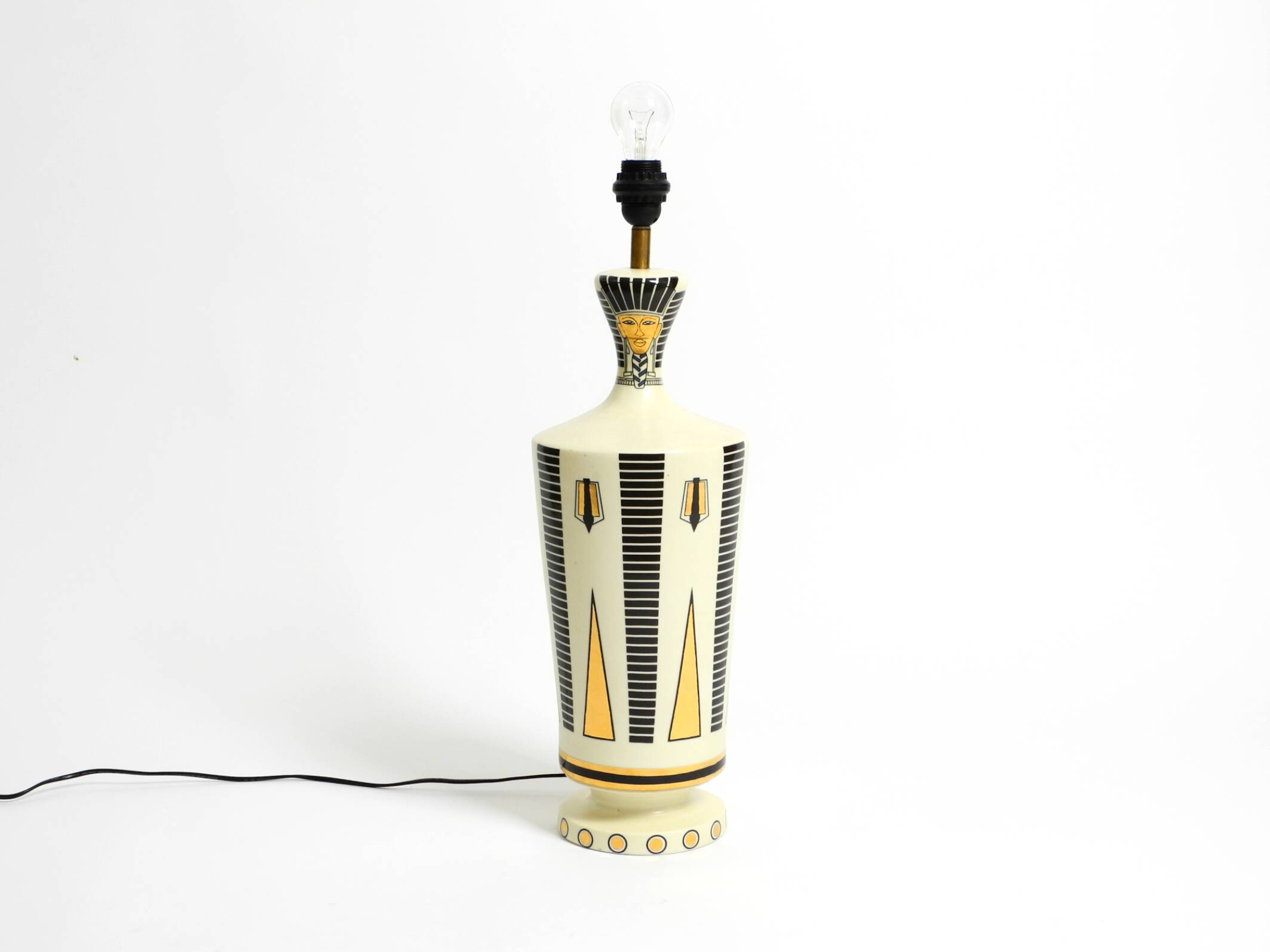 Large ceramic table lamp with Egyptian motifs by Nicolas Blandin, Paris