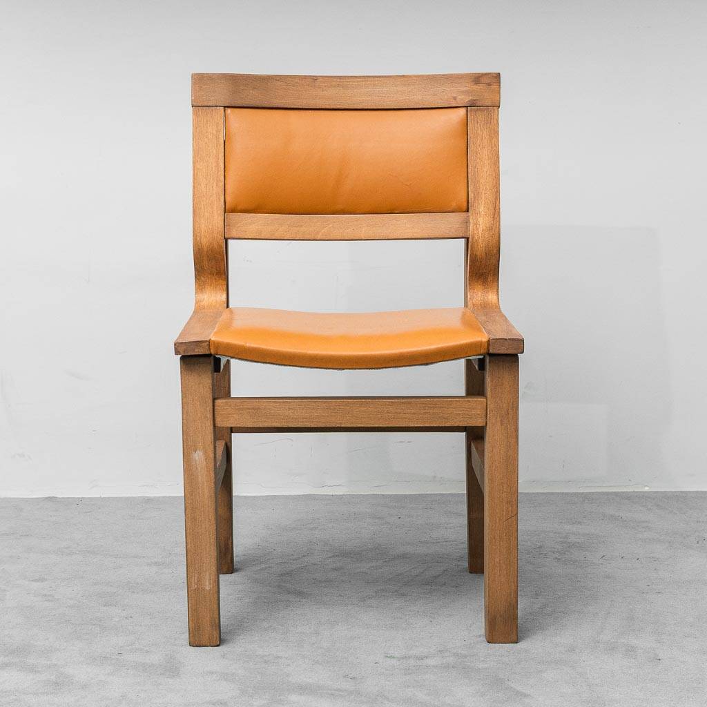 Set de 4 chaises vintage en bois et simili cuir Italie années 70