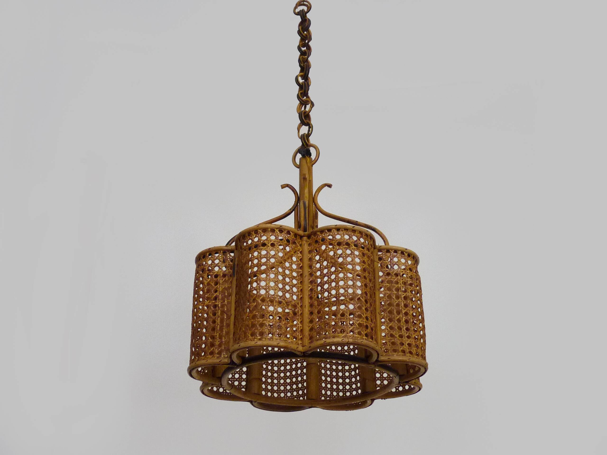 Old rattan and cane pendant light. Vintage 60s 70s