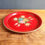 Old Red Plate Signed - Hand-Painted Floral Decoration