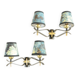 Pair of vintage black and gold wall lights - 18th century foliage lampshade