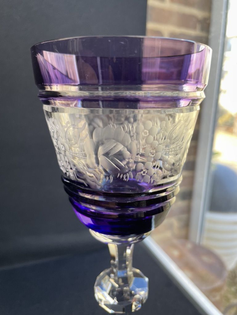 Josephinenhütte - red wine glasses (5) - Art Nouveau - Cut and engraved Crystal Roemer