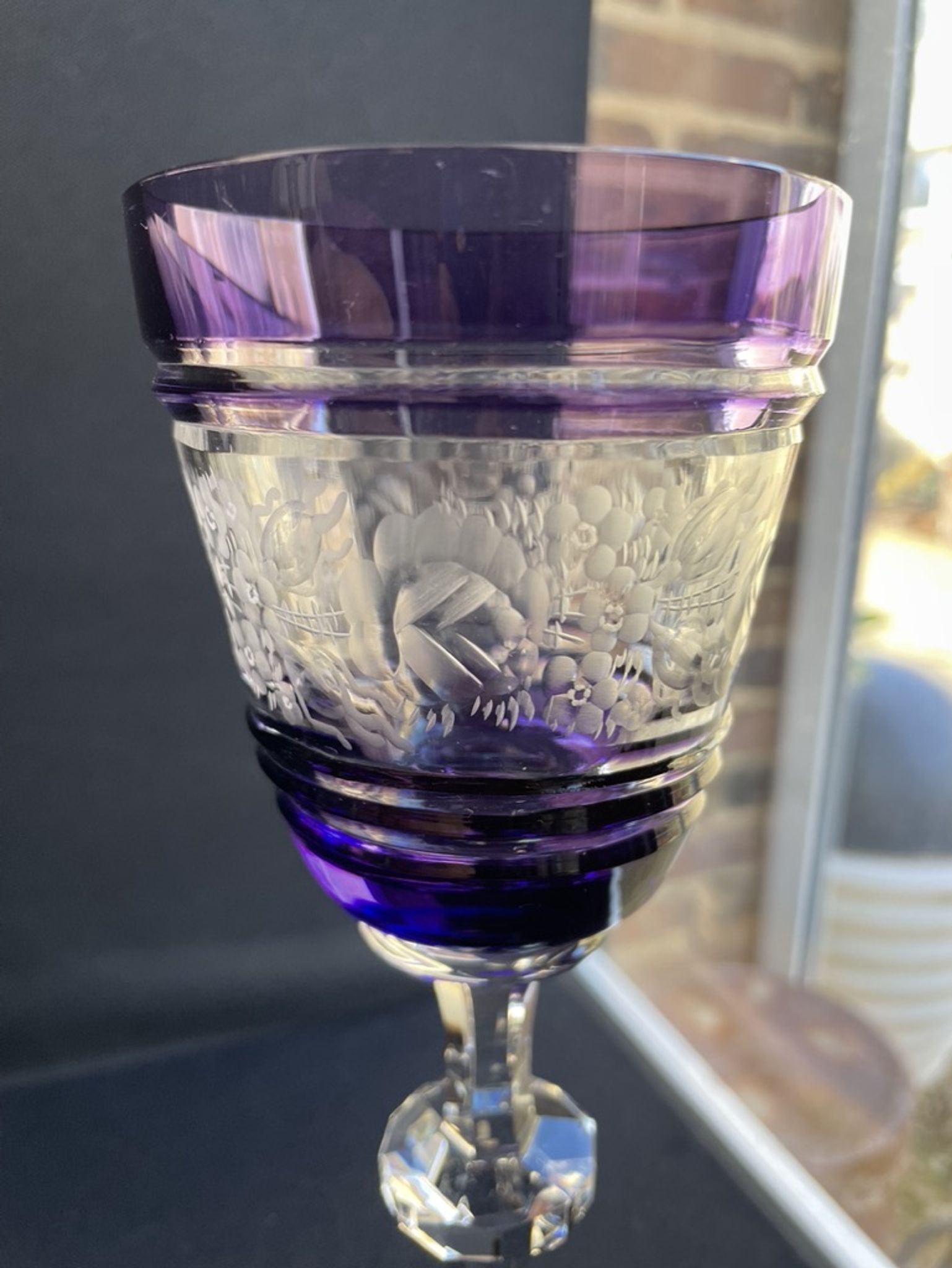 Josephinenhütte - red wine glasses (5) - Art Nouveau - Cut and engraved Crystal Roemer