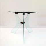 Table basse en cristal biseauté avec joints en bois années 1950