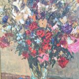 Tableau bouquet de fleurs par Anton Lamprecht huile sur toile