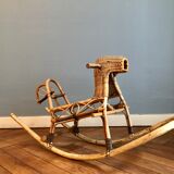 Rattan and bamboo rocking horse