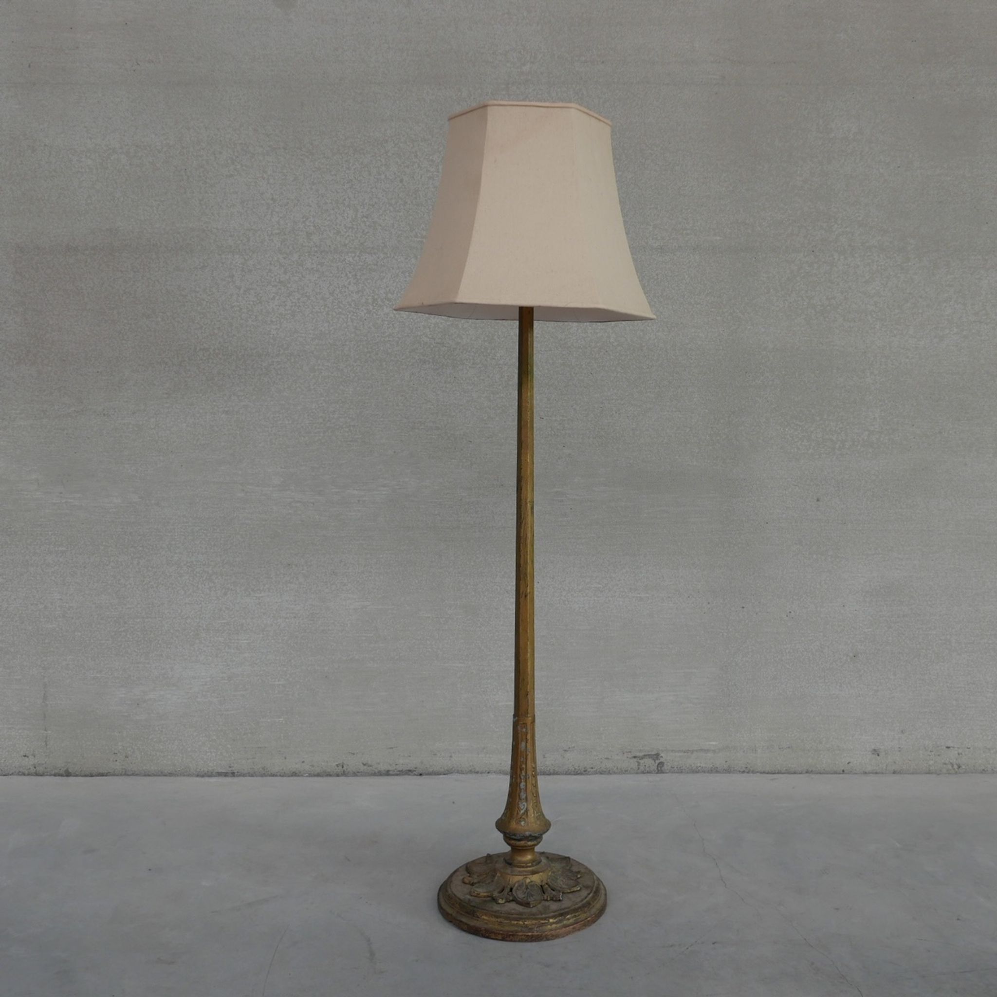 Art deco french wooden and metal gilt floor lamp