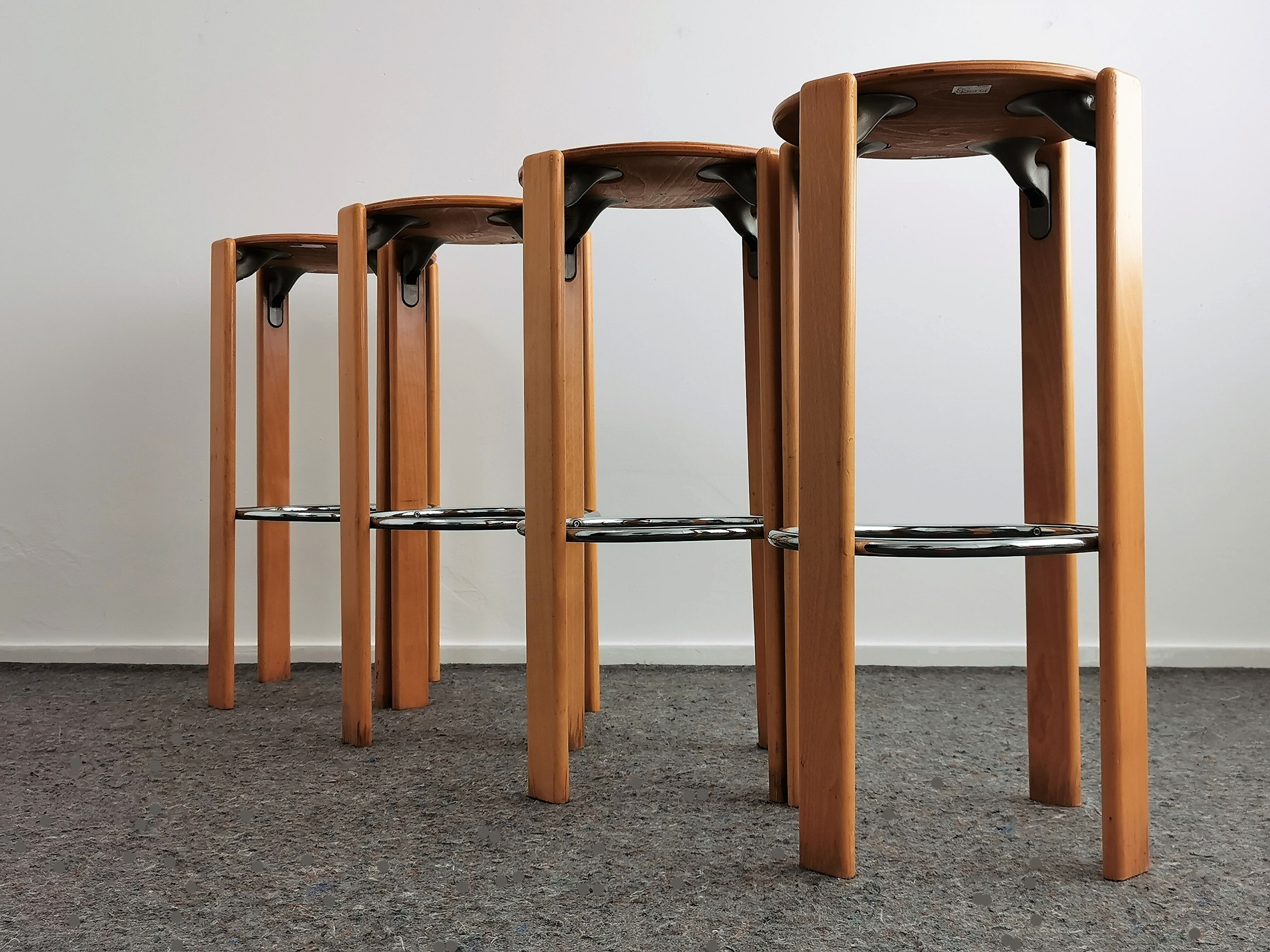 Set beech bar stools by Bruno Rey for Kusch + Co 1970's