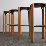 Set beech bar stools by Bruno Rey for Kusch + Co 1970's