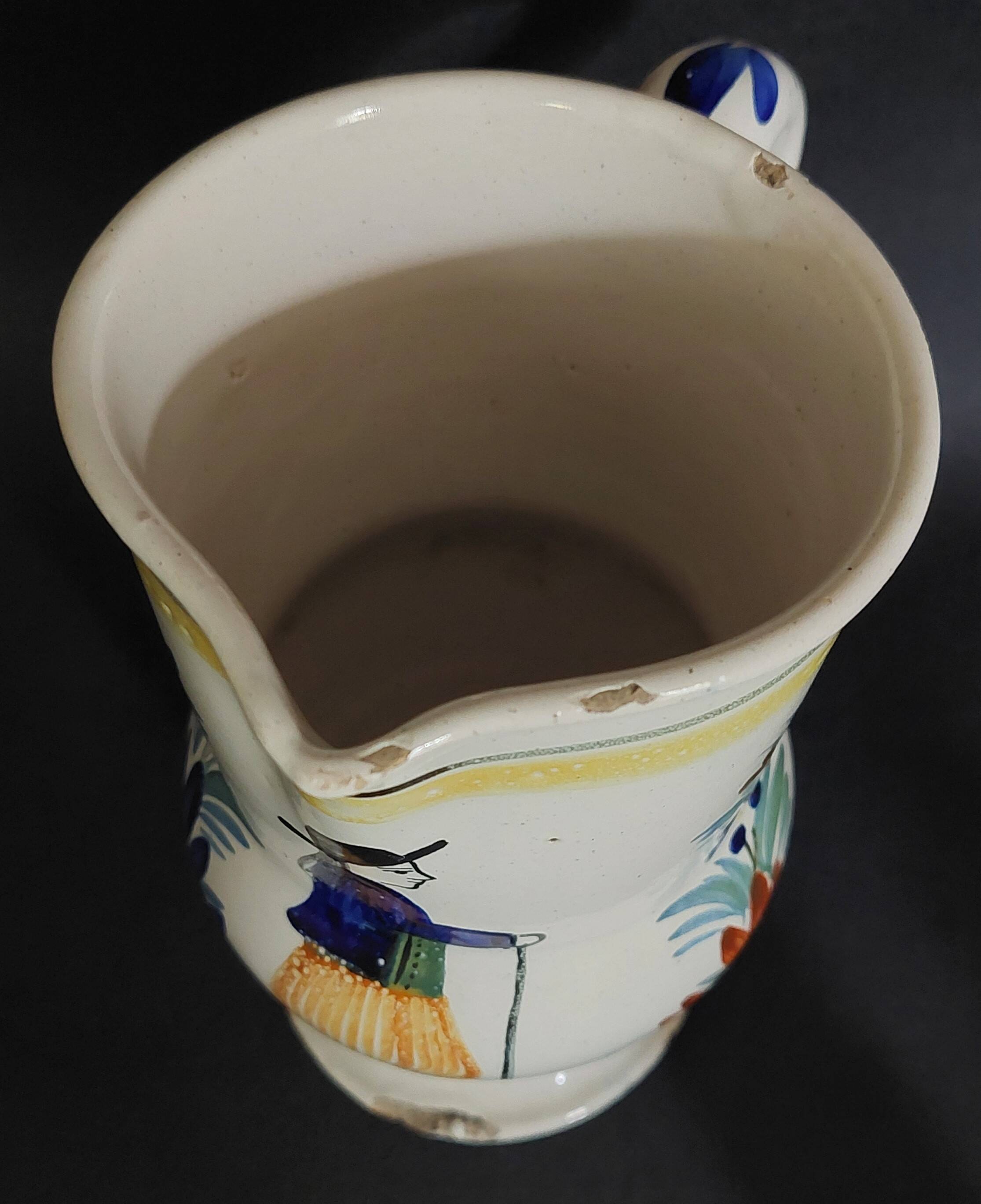 HB Quimper earthenware pitcher, late 19th century character