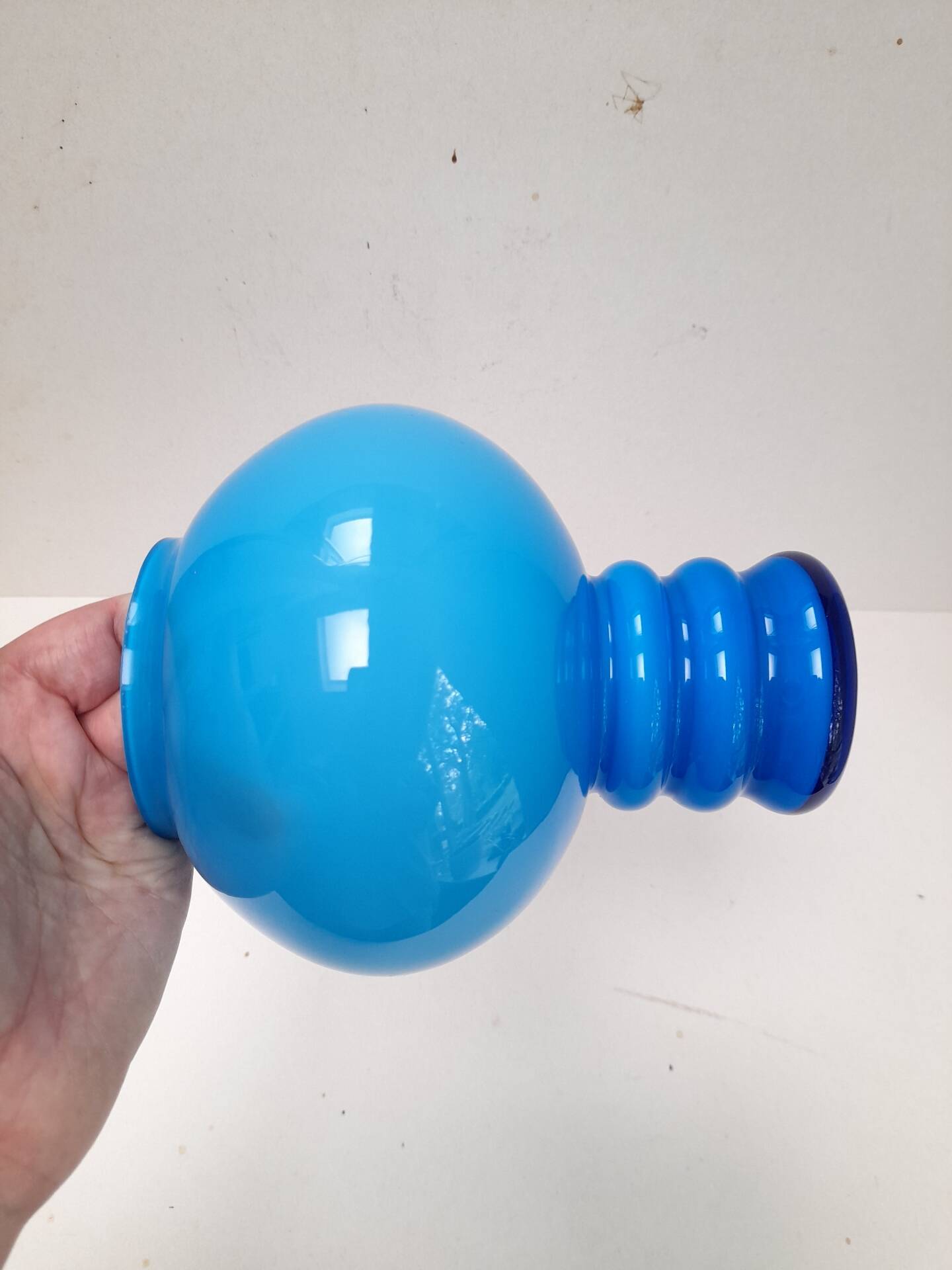 Blue opaline vase with rings Friedrich glass