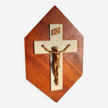 Crucifix in wood and brass