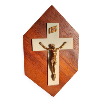 Crucifix in wood and brass