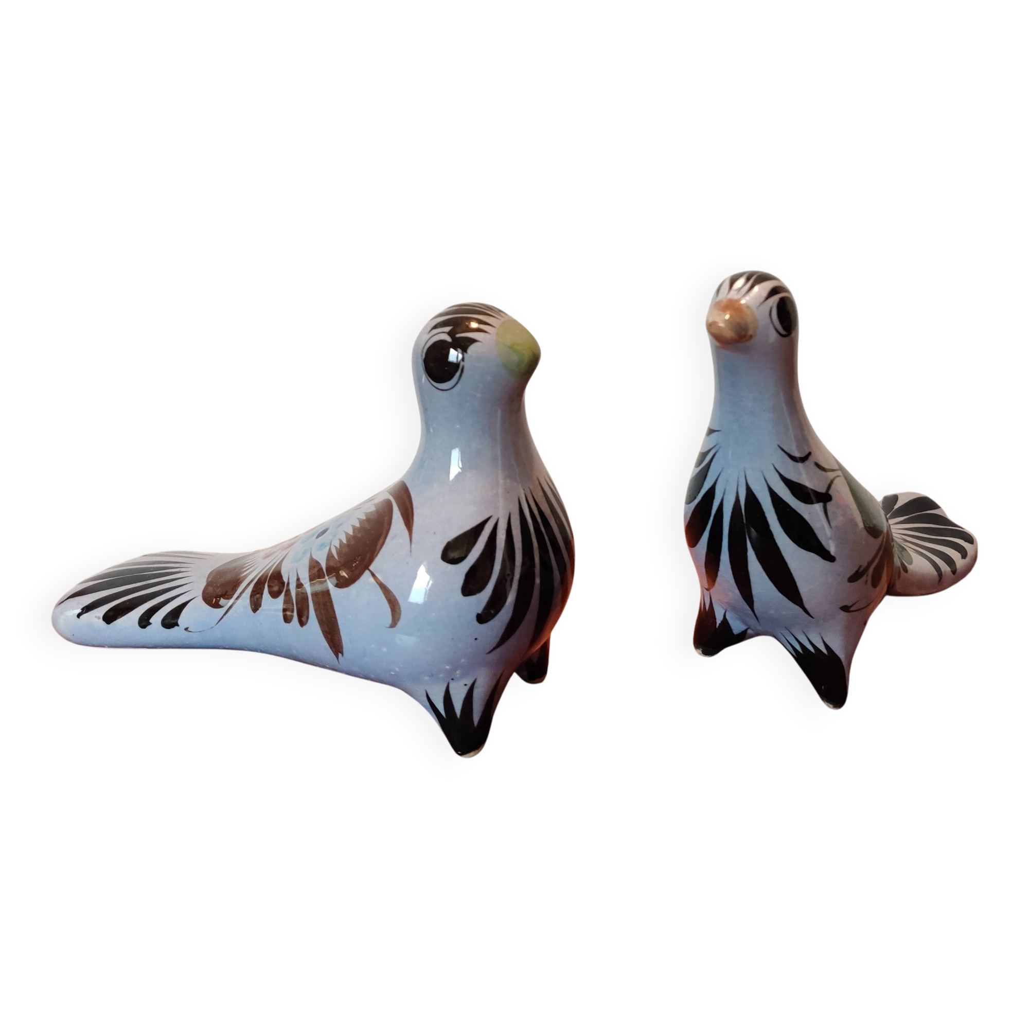 Pair of Mexican Tonala Ceramic Doves