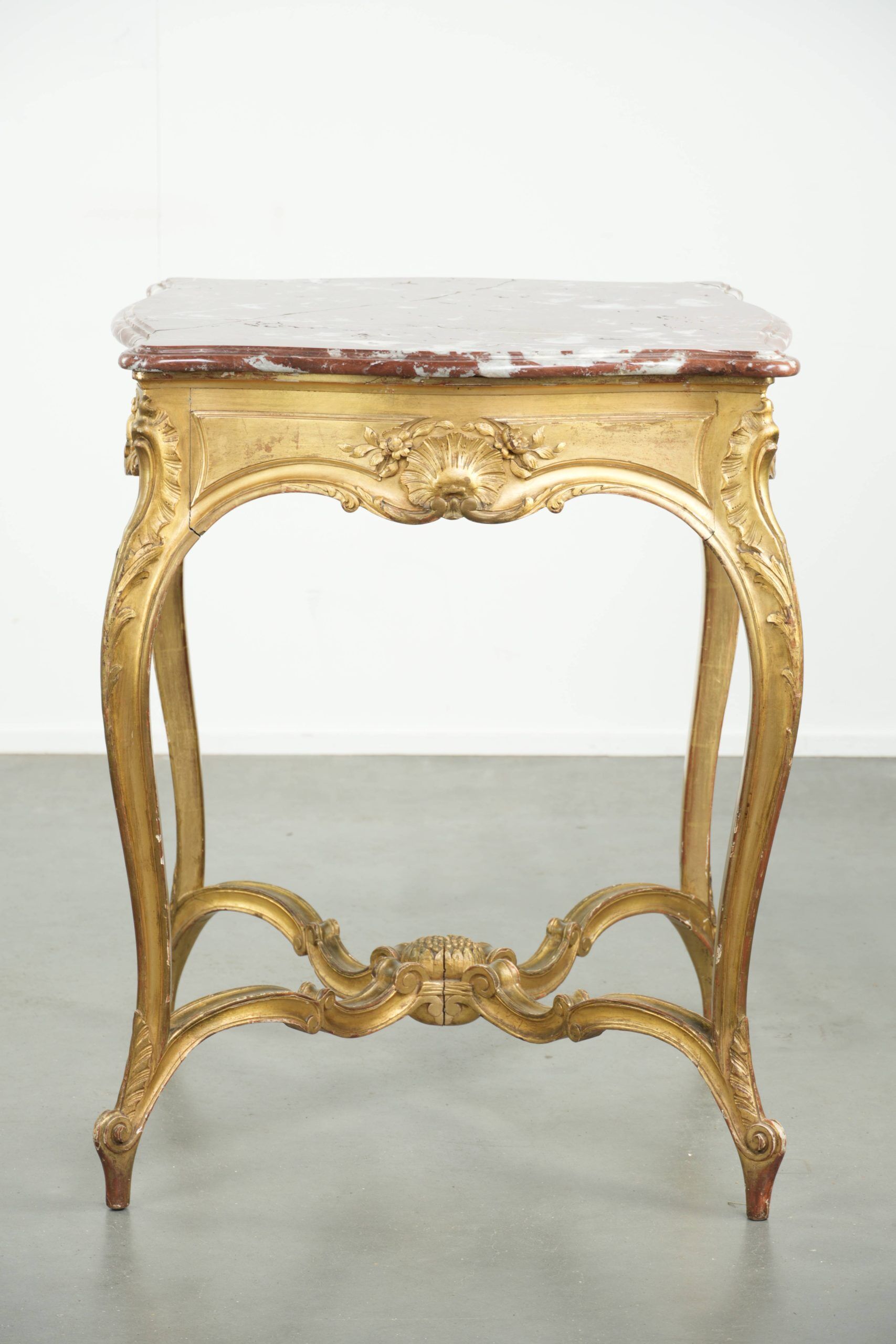 Antique French side table with marble tabletop from the 19th century