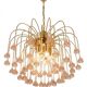 Vintage chandelier rain gold with handmade Murano glass pink flowers.