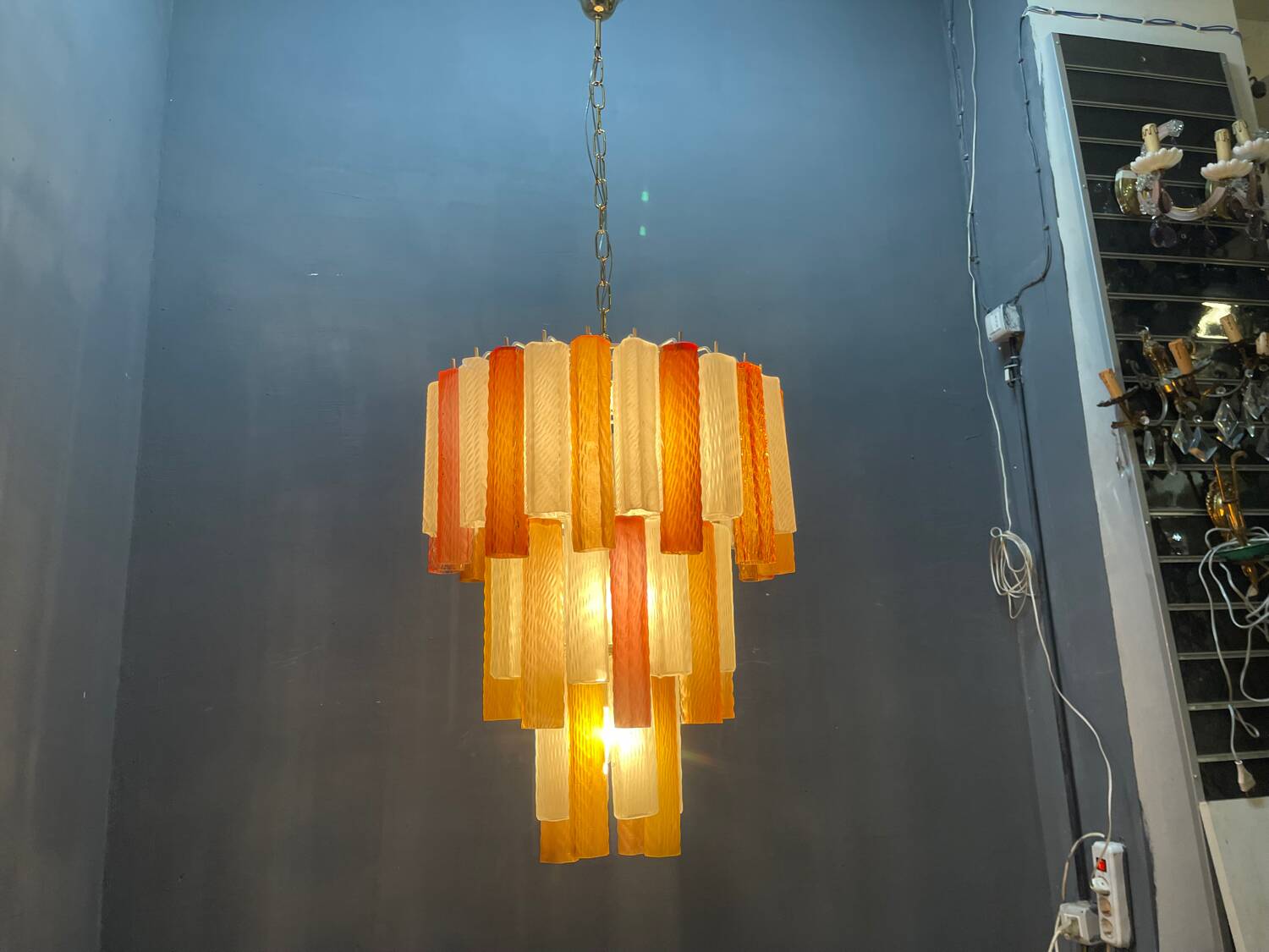 Large Multicolored Murano Glass Tube Chandelier, 1980s