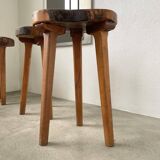 Set of 5 olive tree tripod stools from the 50s