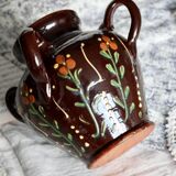 Large antique glazed ceramic jar - Floral motif