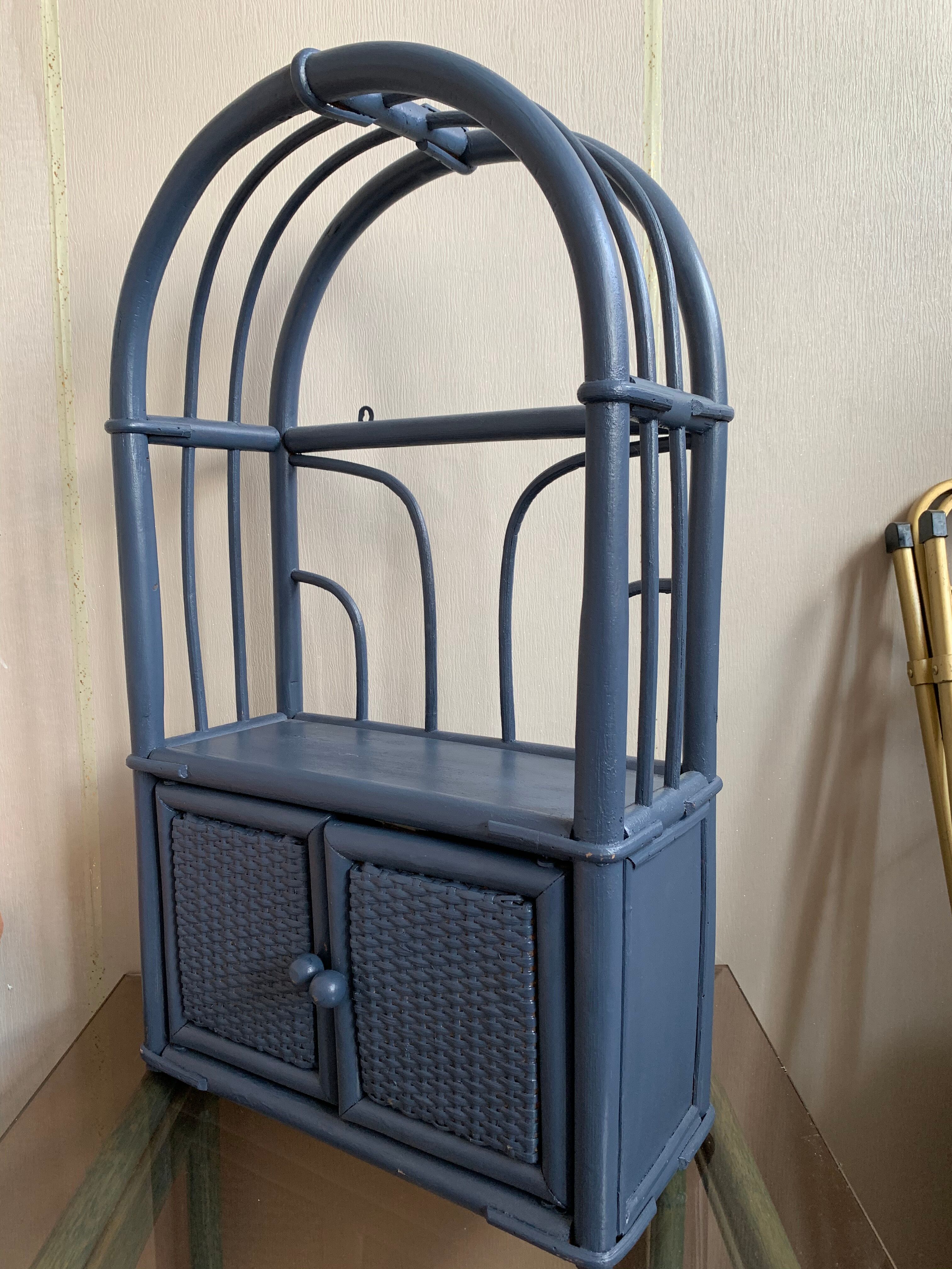 Blue rattan shelf