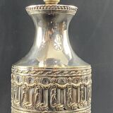 Large Louis XVI style silver metal lamp base on green marble base
