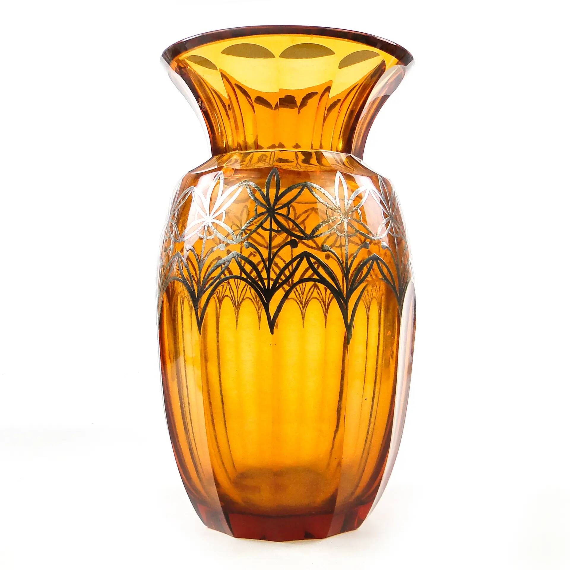 Art déco vase, honey crystal, galvanic coating, Poland, 1930s