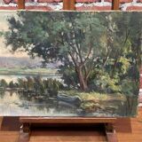 Oil on canvas of a pond edge