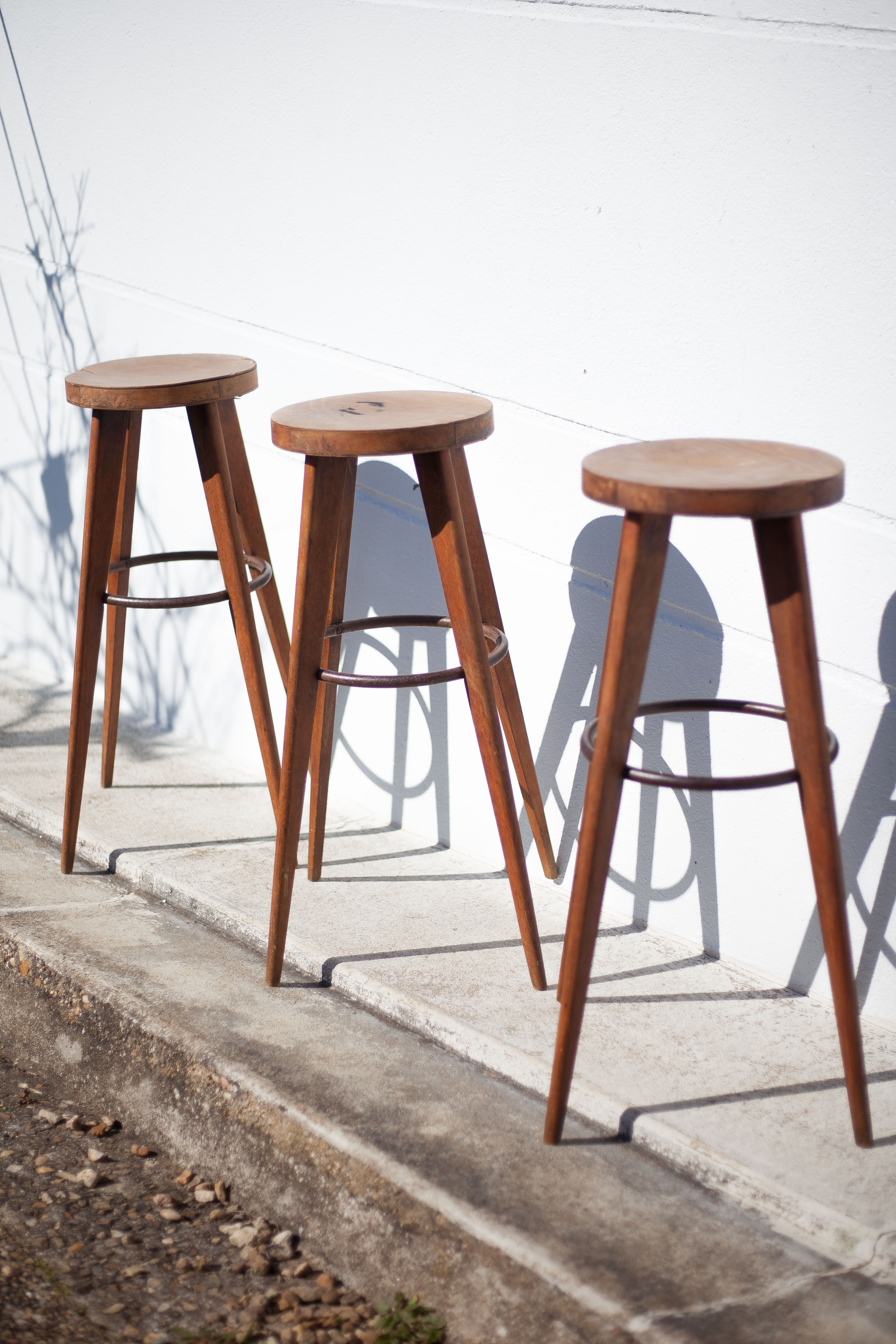 Lot 3 bar stools, high chair, wooden and metal stool, industrial, vintage, bar