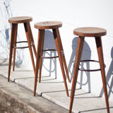 Lot 3 bar stools, high chair, wooden and metal stool, industrial, vintage, bar